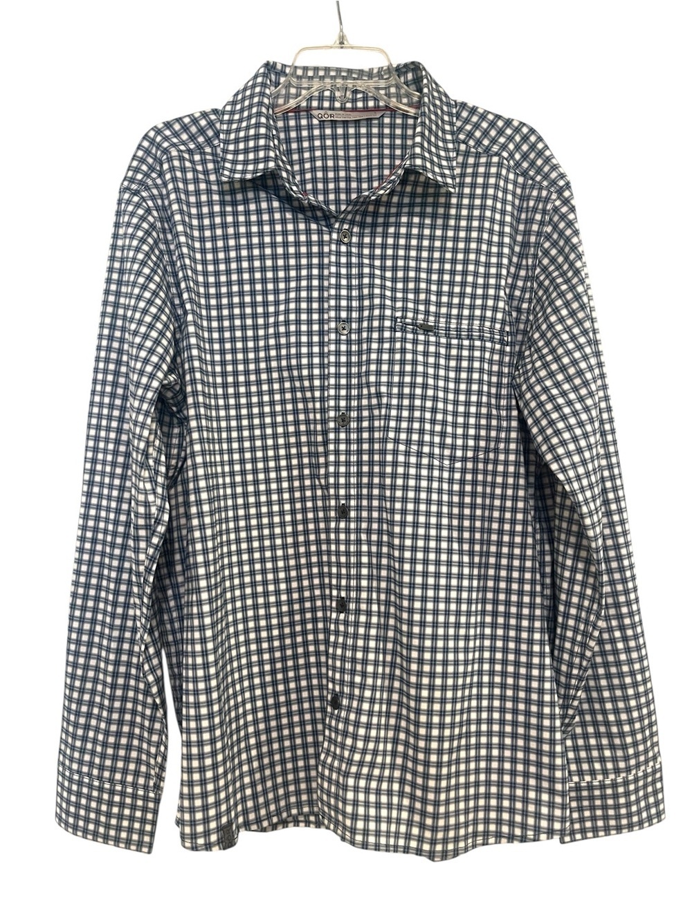 QOR Shirt Mens L Checked Plaid Long Sleeve Button Up Lightweight Performance